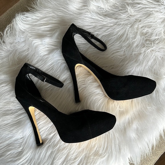 Type Z Shoes - 🧤 type z black pointed toe suede stiletto heels with ankle strap size 9.5